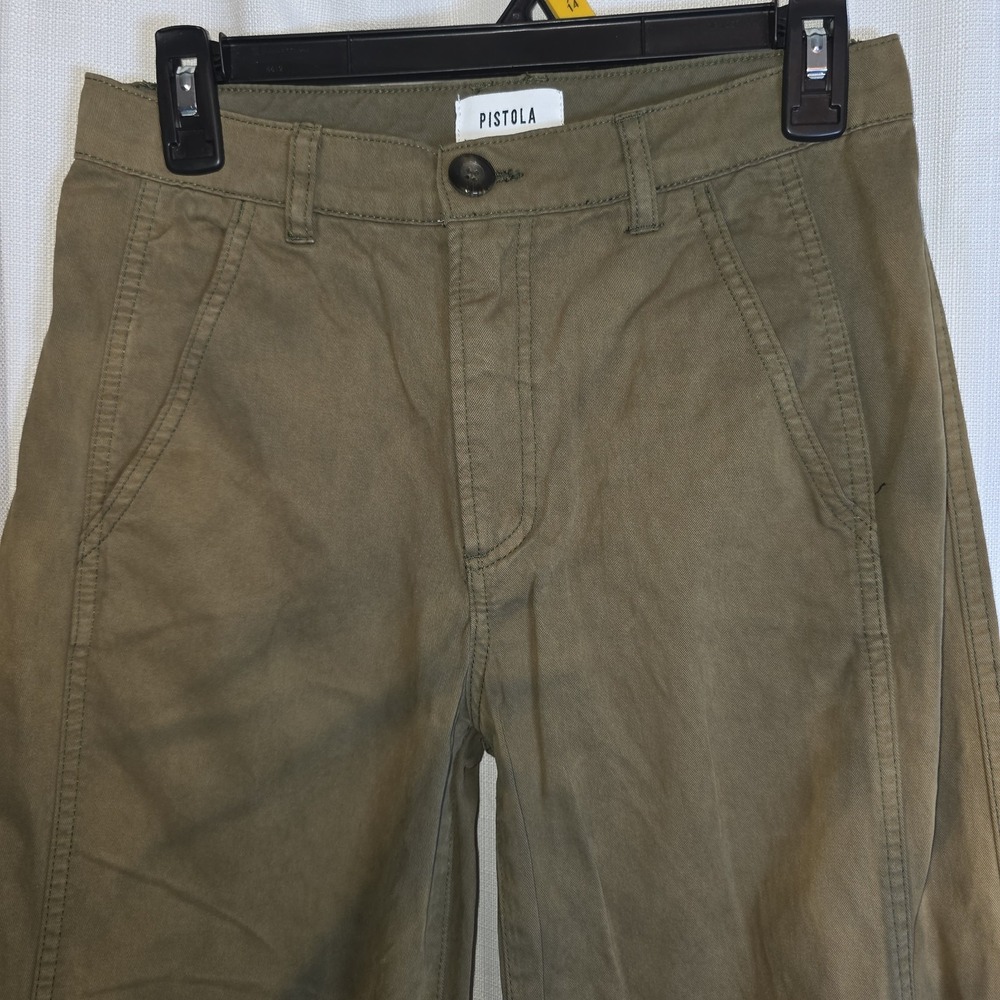 Pistola Army Green Highwaisted Wide Leg Cropped Pants 24 Raw Hem Faded - Picture 2 of 13